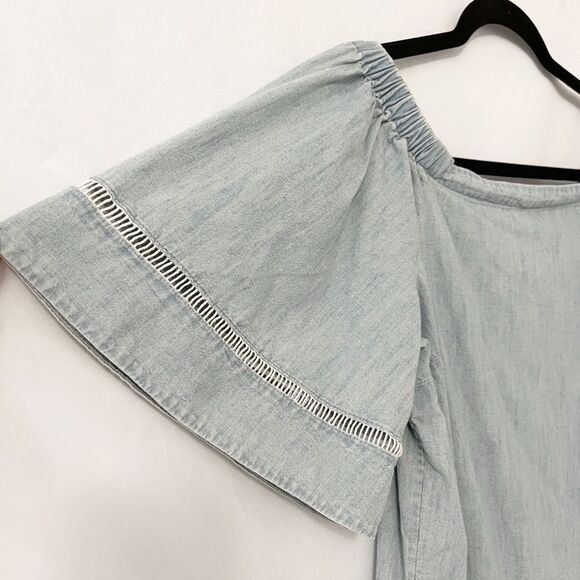 🟢Lauren Ralph Lauren Light Blue Chambray Off-The-Shoulder Top Size S - Picture 4 of 7